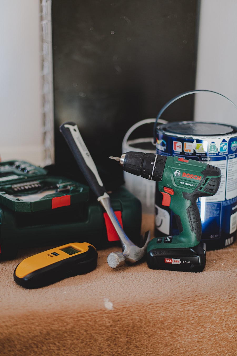 Tools and paint ready for repairs